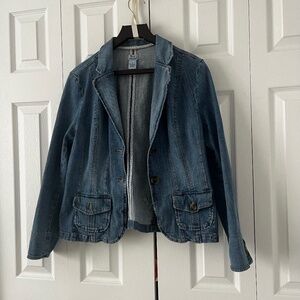 Light wash denim jacket blazer combo
